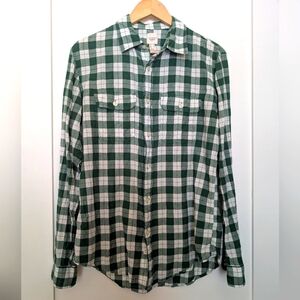 Lands End Canvas Plaid Shirt, Green & White